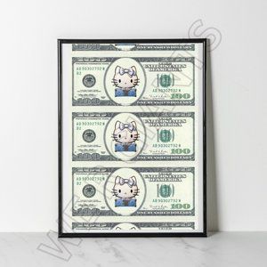 ONE OF A KIND Hello Kitty Money Art Print 11 x17 by the Artist Renee